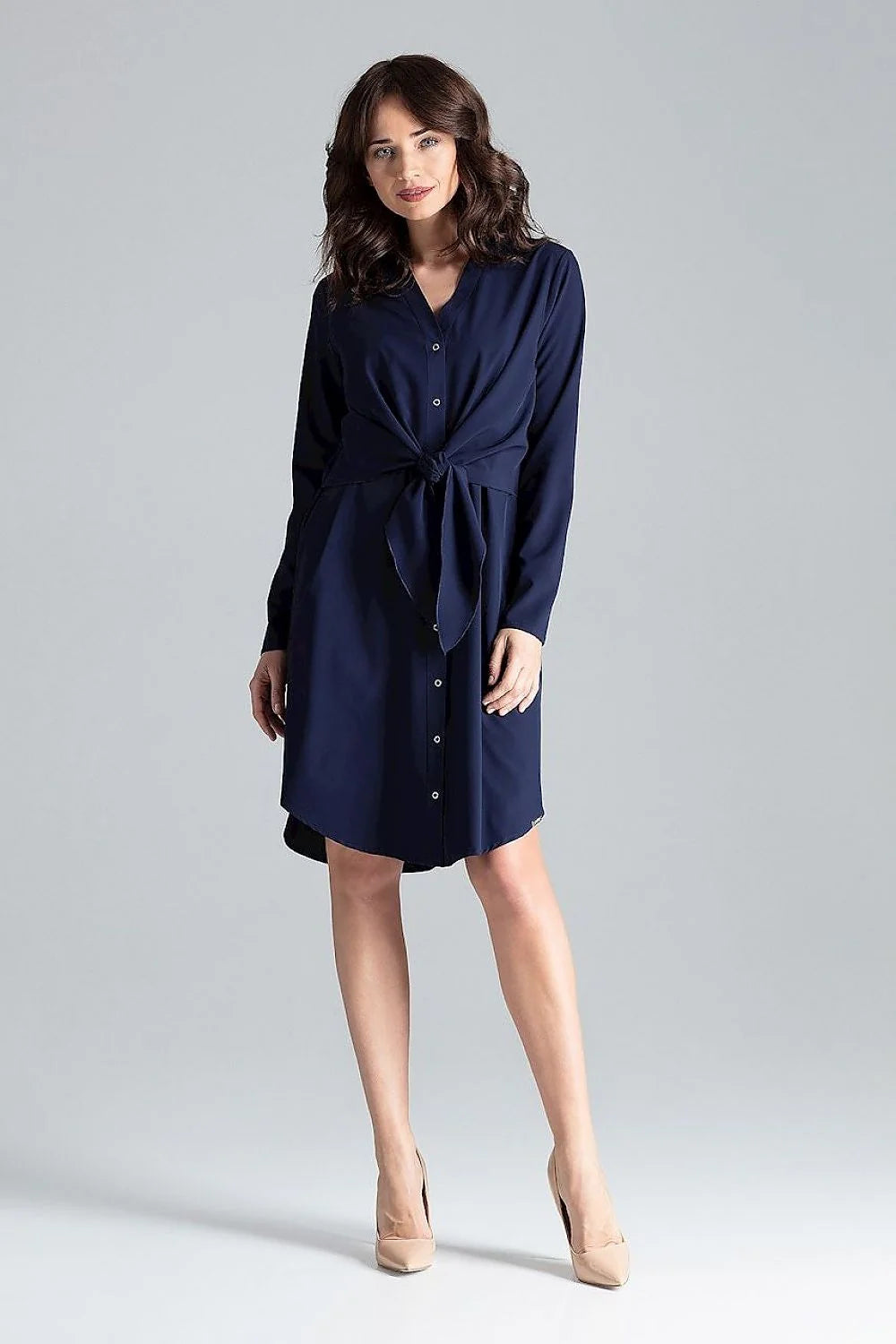 Robe chemisier femme élégante vert émeraude longues manches ceinture intégrée tissu fluide taille ajustable polyester elasthanne