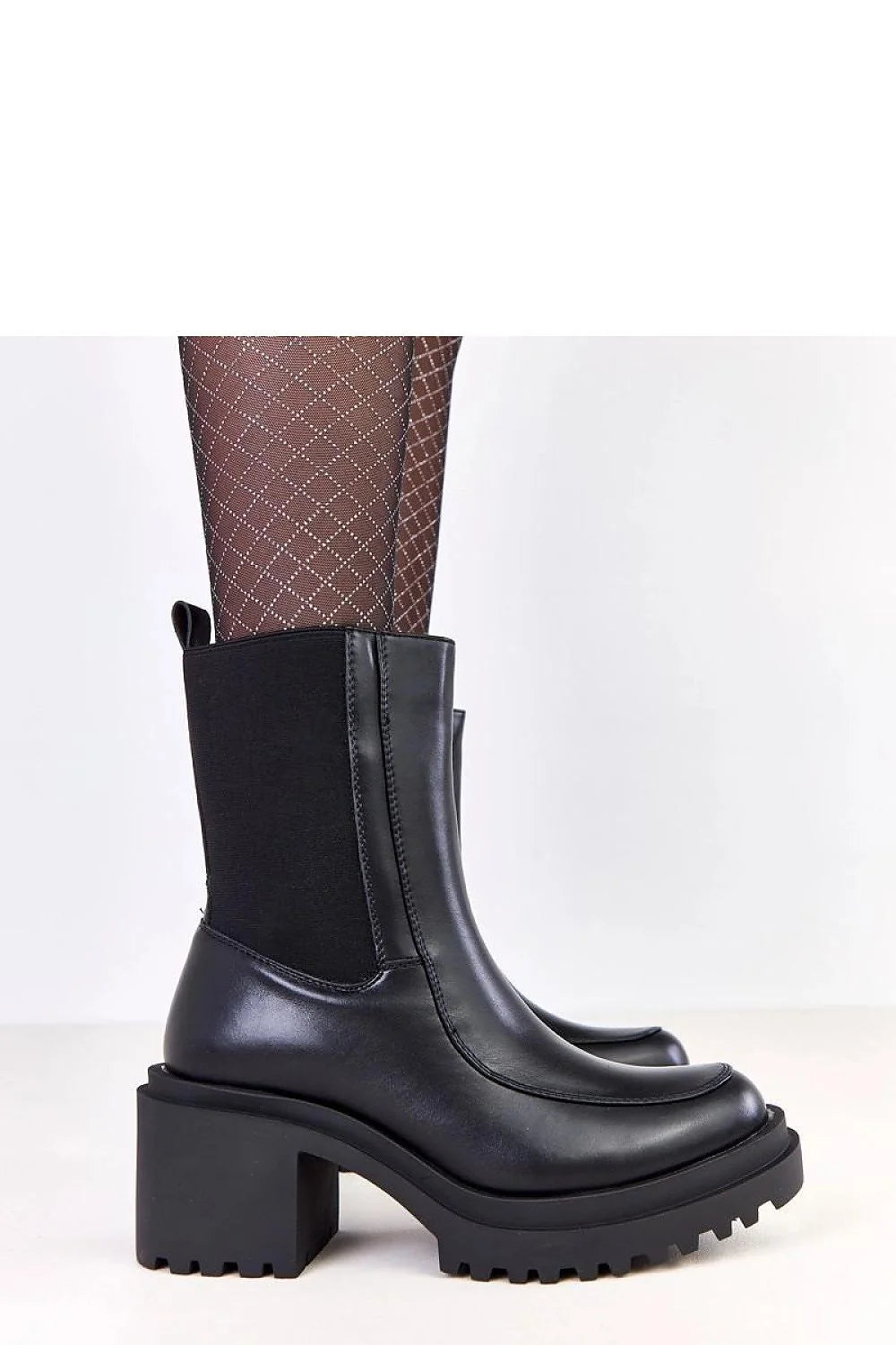 bottines femme mi mollet talon bloc stable bout arrondi semelle crantée antidérapante cuir synthétique zip empiècement élastique doublure chaude confort