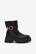 bottes femme cuir écologique plateforme talon plat confortable doublure fermeture éclair sangle boucle dorée motard semelle crantée antidérapante