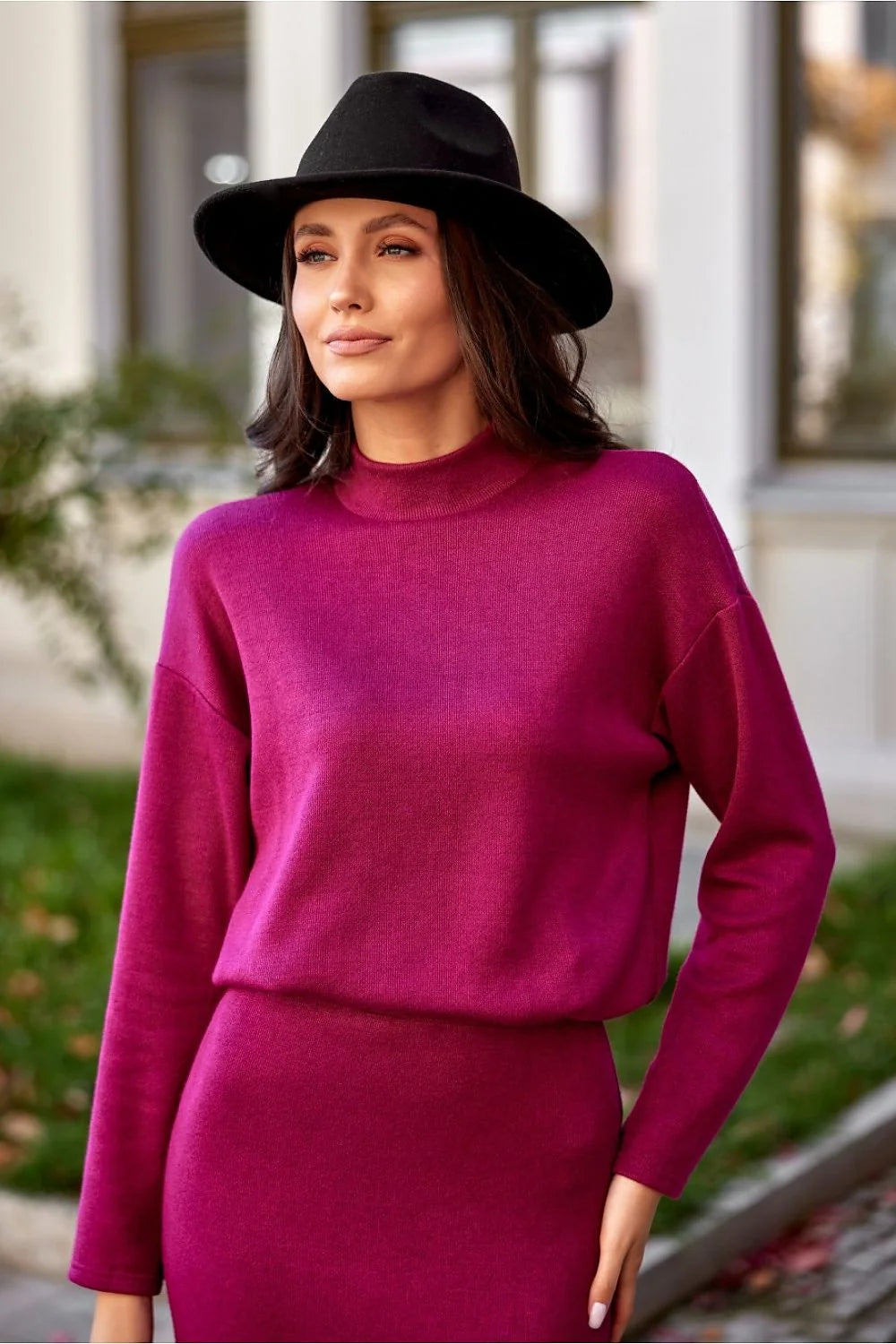 Chemisier Roco Fashion longues manches col roulé fuchsia matériau doux élégance automne-hiver coupe ample féminine