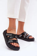 sandales femmes Paris urbain plateforme semelle caoutchouc crantée brides croisées textile imprimé logo noir chunky confort amorti talon 4cm