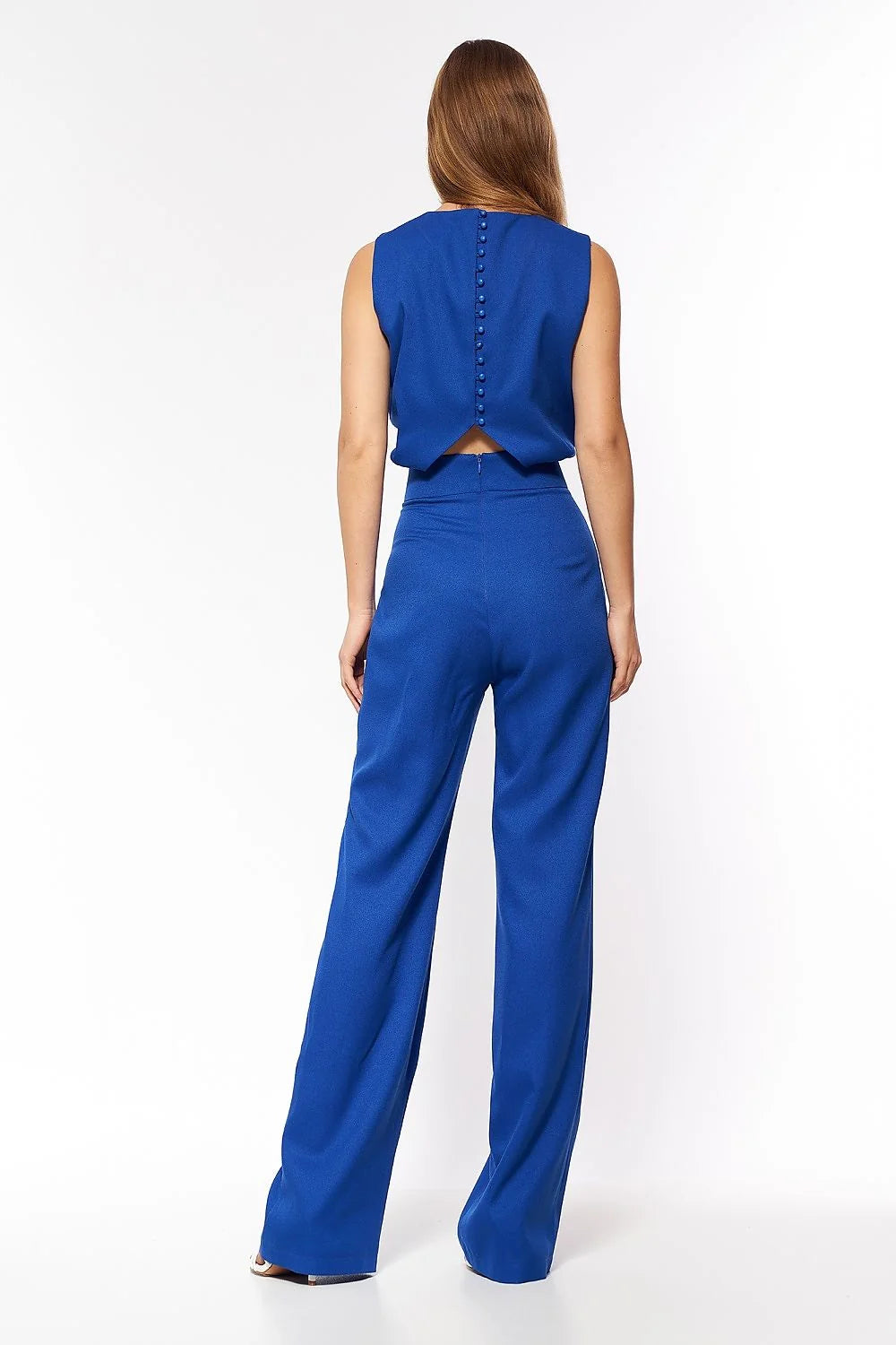 Combinaison élégante pour femme sans manches style moderne coupe ajustée dos nu polyester élasthanne occasion professionnelle soirée