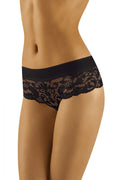 Culotte en dentelle noire pour femmes style élégant coupe shorty transparence motif floral élastique taille ajustable