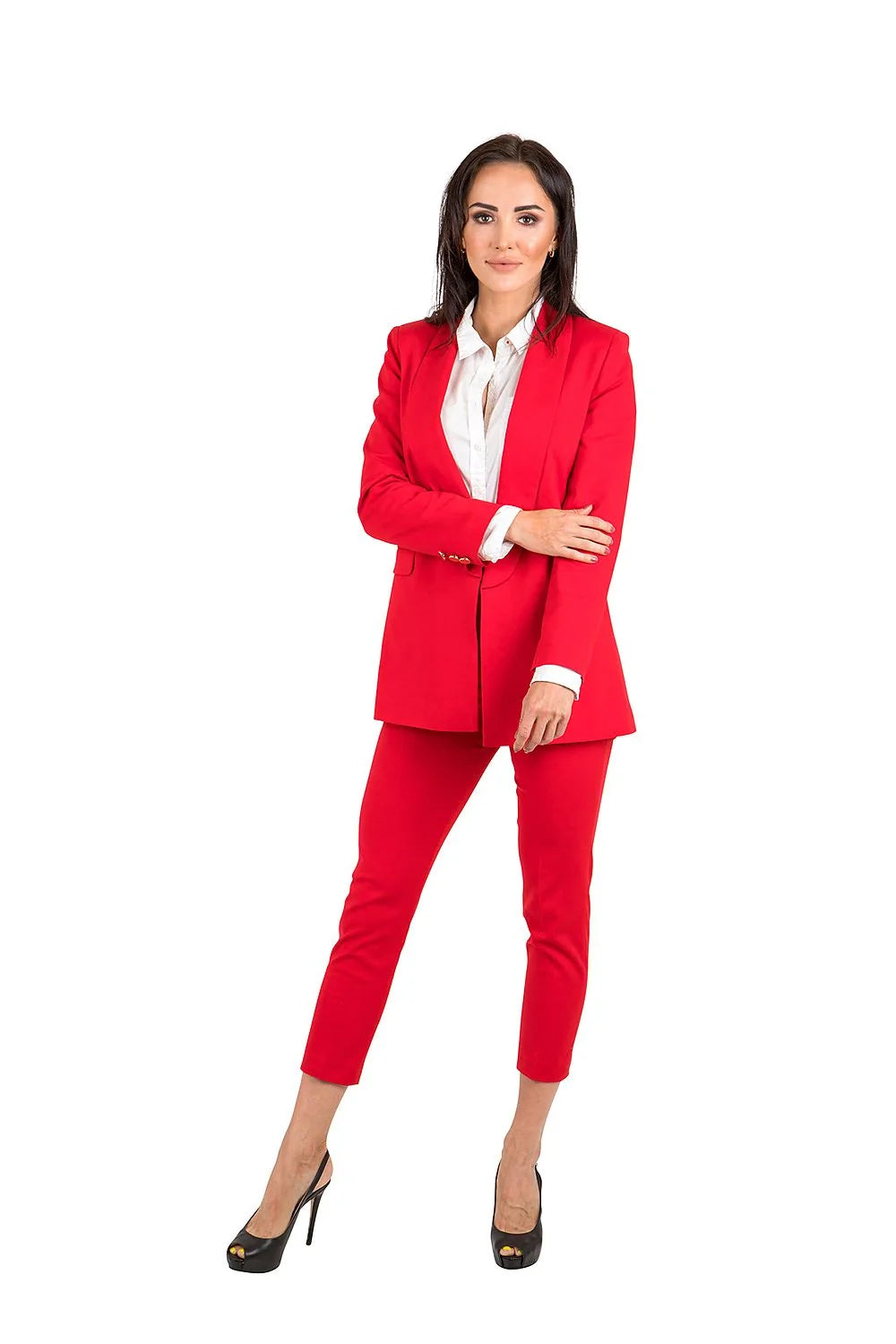 Veste et pantalon tailleur pour femme style professionnel élégant rose pâle matière légère extensible