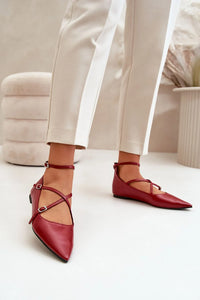 Ballerines élégantes pour femmes cuir artificiel rouge profond brides croisées talon plat ajustables mode tendance