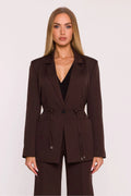 blazer femme marron chocolat tailleur oversize cintrée taille ajustable cordons embouts métalliques col cranté bouton unique