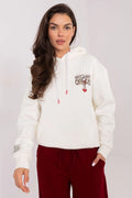 hoodie femme écru molleton doux coupe ample manches longues capuche réglable cordon blanc embouts roses imprimé poitrine notmycircus cœur rouge