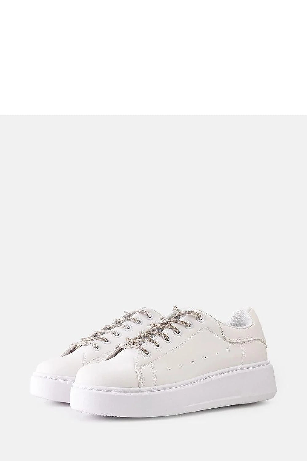 baskets blanches simili cuir suédé semelle épaisse plateforme femme casual chic minimalistes lacets bicolores argentés perforations respirantes confort