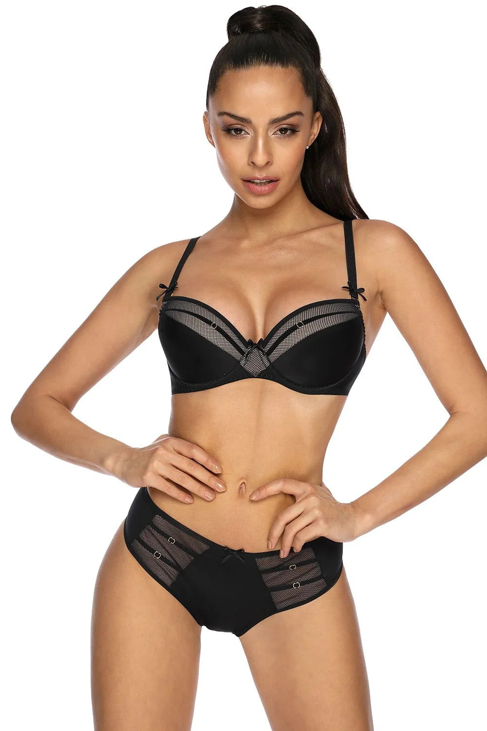 Soutien-gorge bralette noir en microfibre et mesh moderne sans armature sexy pour femme élégante