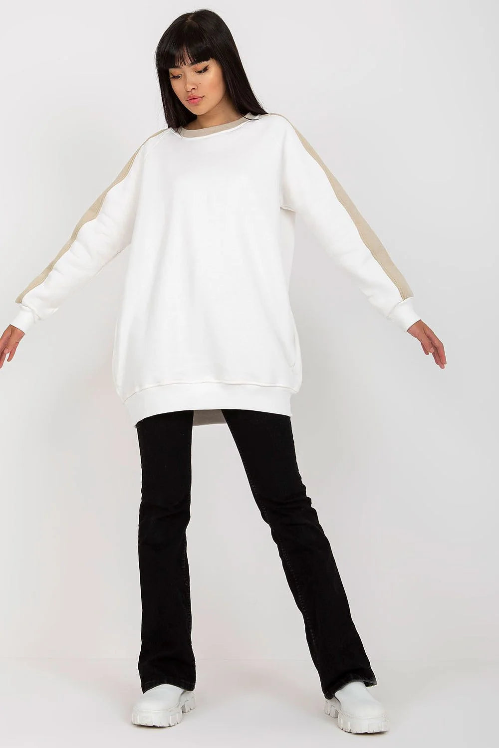 Sweatshirt Rue Paris pour femmes moderne casual color-block manches longues coton élasthanne slim fit