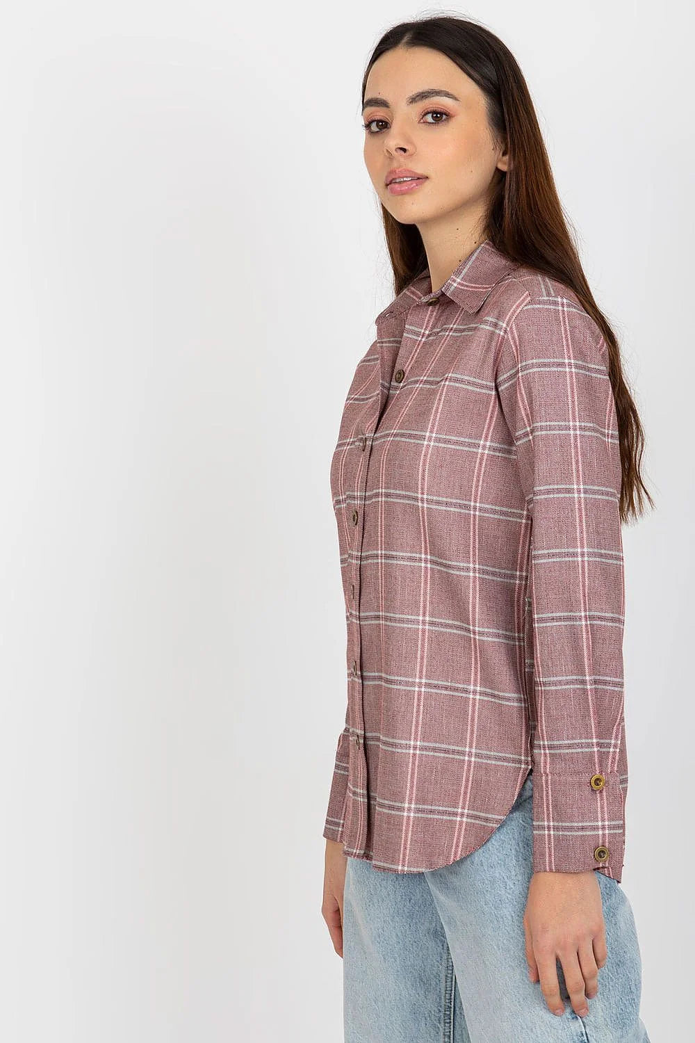 Chemise manche longue Lakerta élégante classique intemporelle carreaux rose blanc gris coton élasthanne viscose femmes