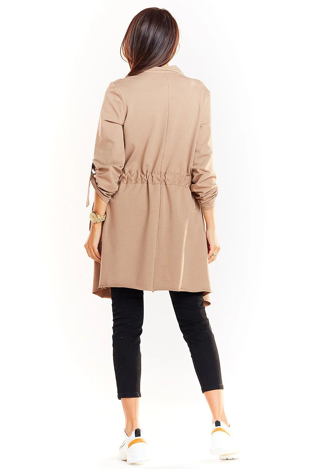 Veste drapée femme polyester viscose beige moderne manches longues rubans décontractée chic mi-saison