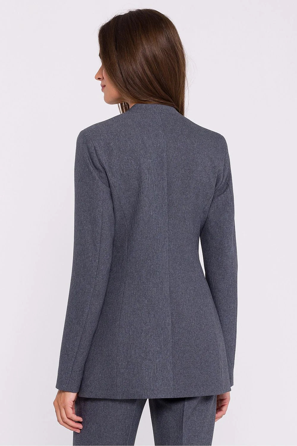 Veste Stylove élégante pour femme coupe ajustée sans col fleur décorative tissu doublé matière mélange laine polyester Pologne