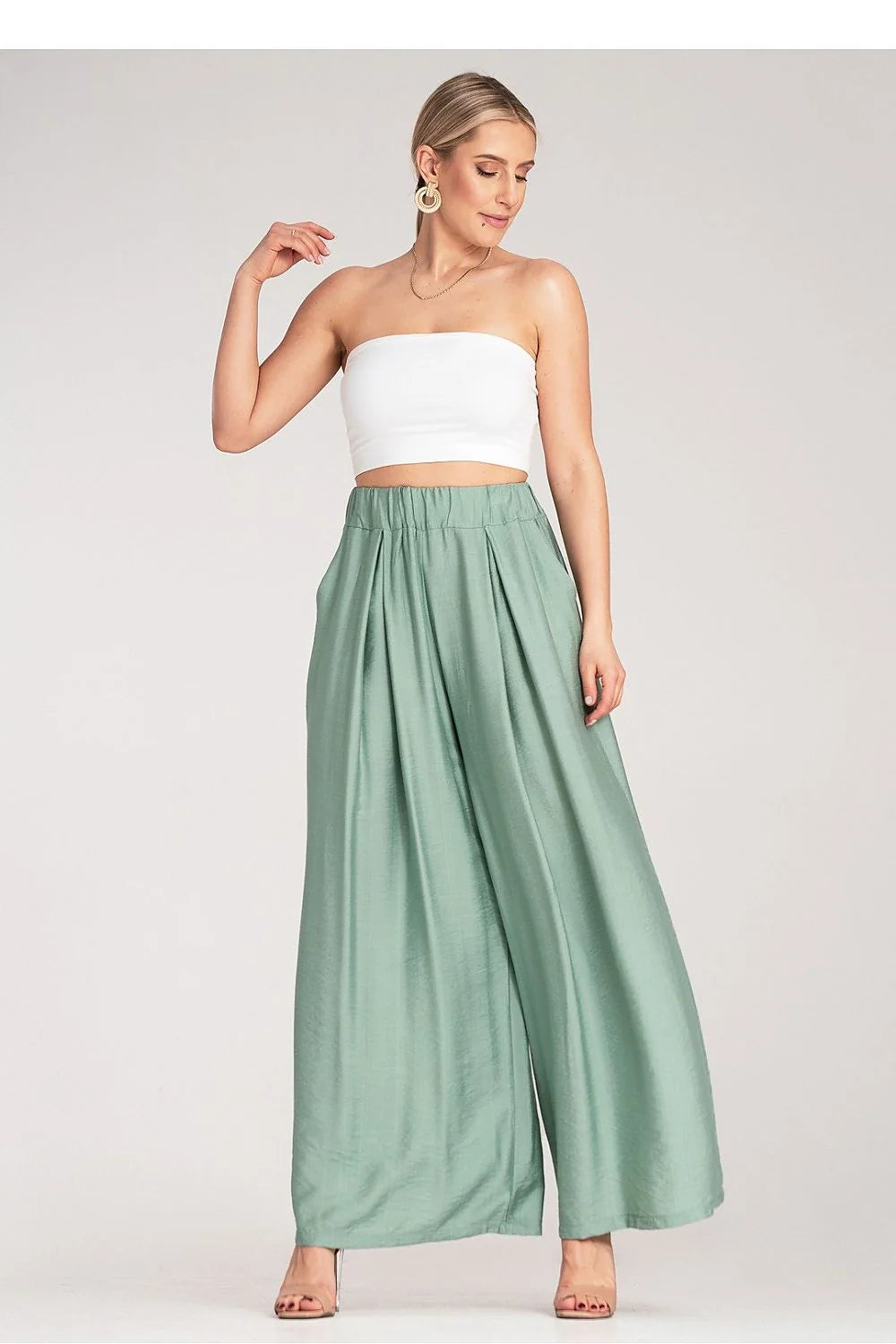 Pantalon femme large décontracté plis taille haute ceinture élastique viscose élégant confortable robe de plage tenue estivale couleurs pastel