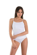 Ensemble de lingerie pour femmes débardeur et culotte blancs en coton élasthanne coupe ajustée bretelles spaghetti Taille basse