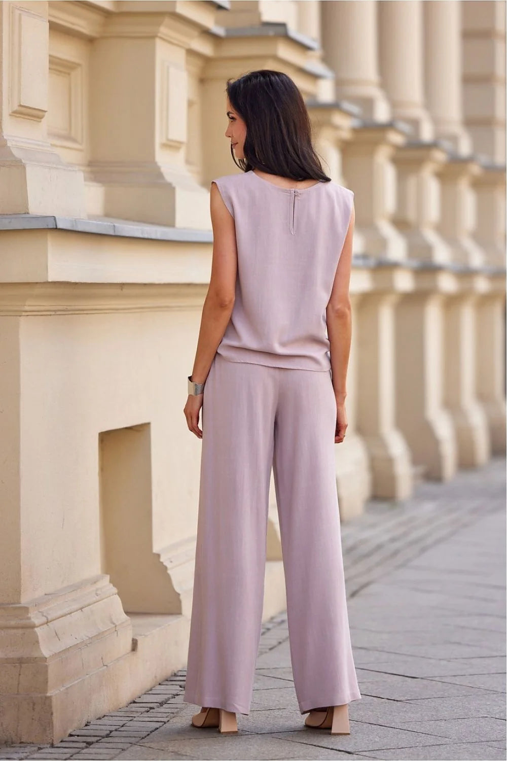 Pantalon femme Roco Fashion taille haute large jambes longues pastel sans manches occasionnels décontracté chic élégant