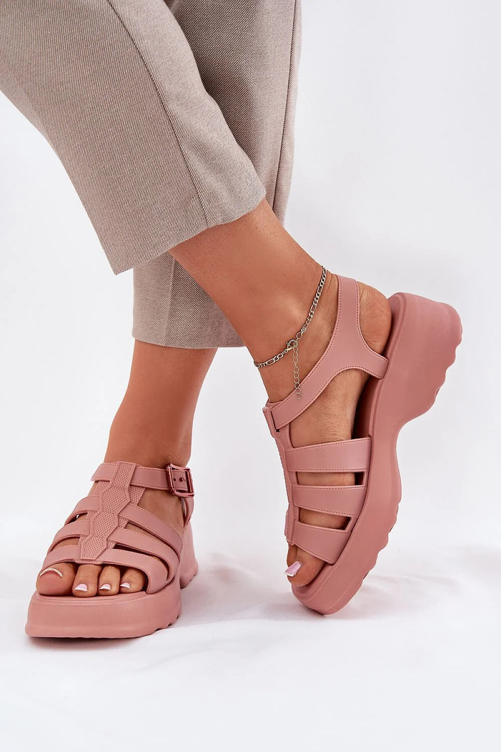 Sandales ZAXY Step in style pour femme, design moderne, sandales platesforme, couleur rose poudré, ajustables, vegan, recyclables, confortables