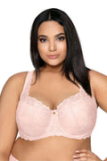 Soutien-gorge rembourré Mat en dentelle classique floral couleur rose pâle grande taille femme