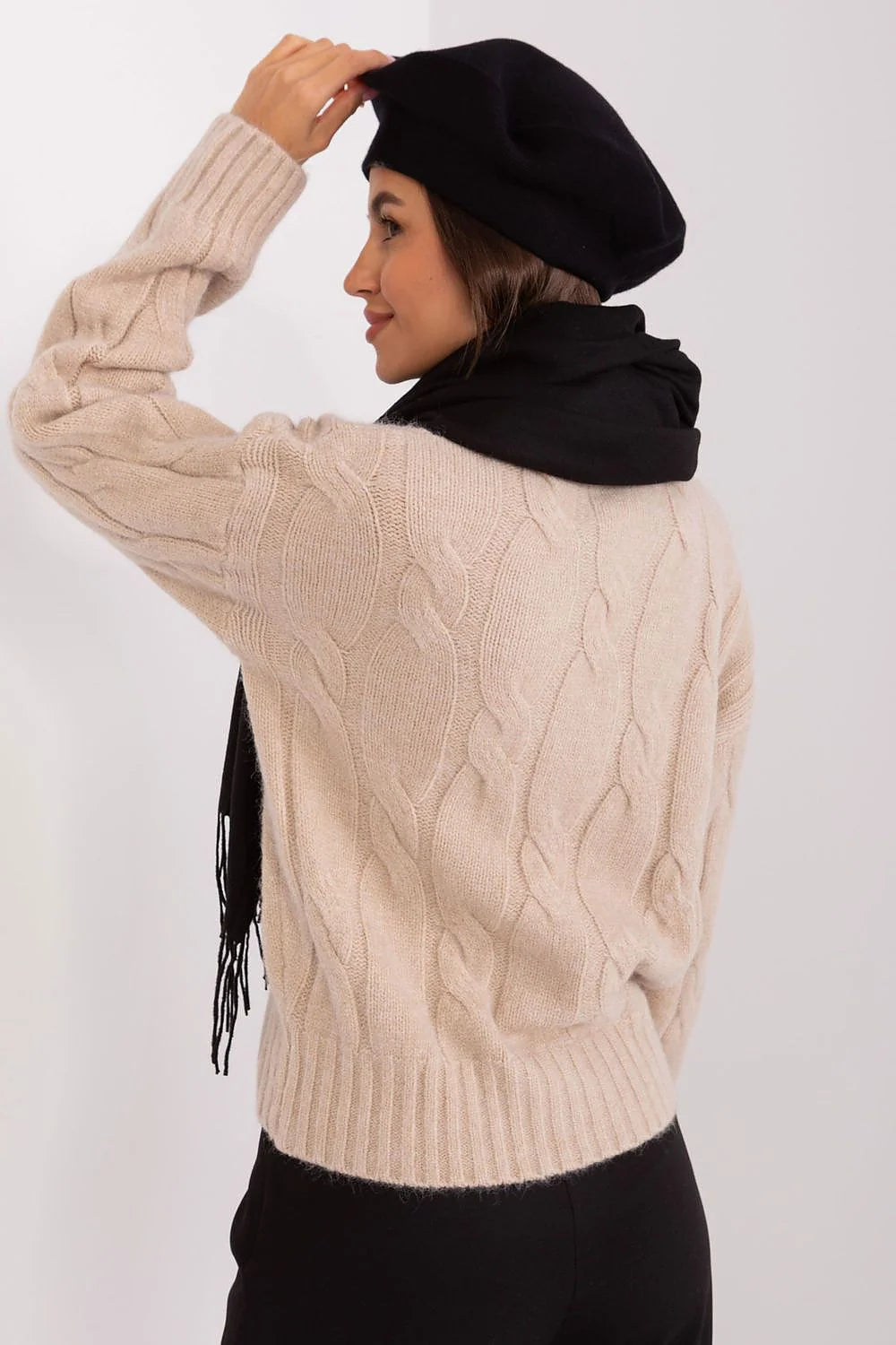 Béret AT pour femme en acrylique, coton et cachemire, style parisien, intemporel, chic, écharpe incluse, automne/hiver