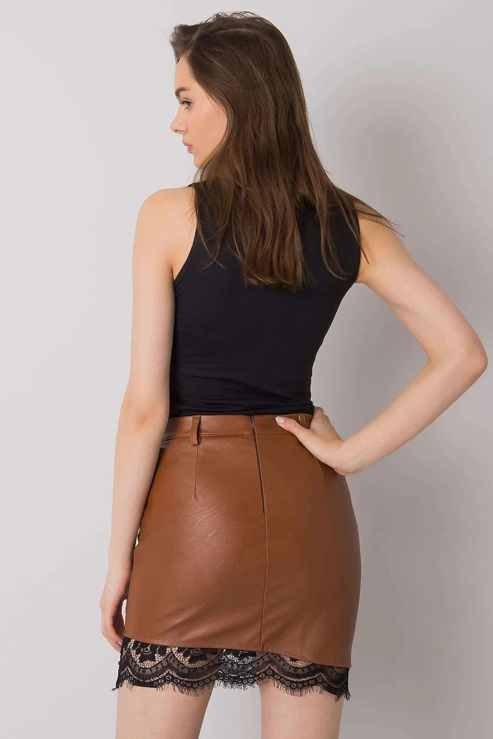 Jupe courte cuir écologique dentelle noire élégante ajustable mode femmes occasions semi-formelles et décontractées