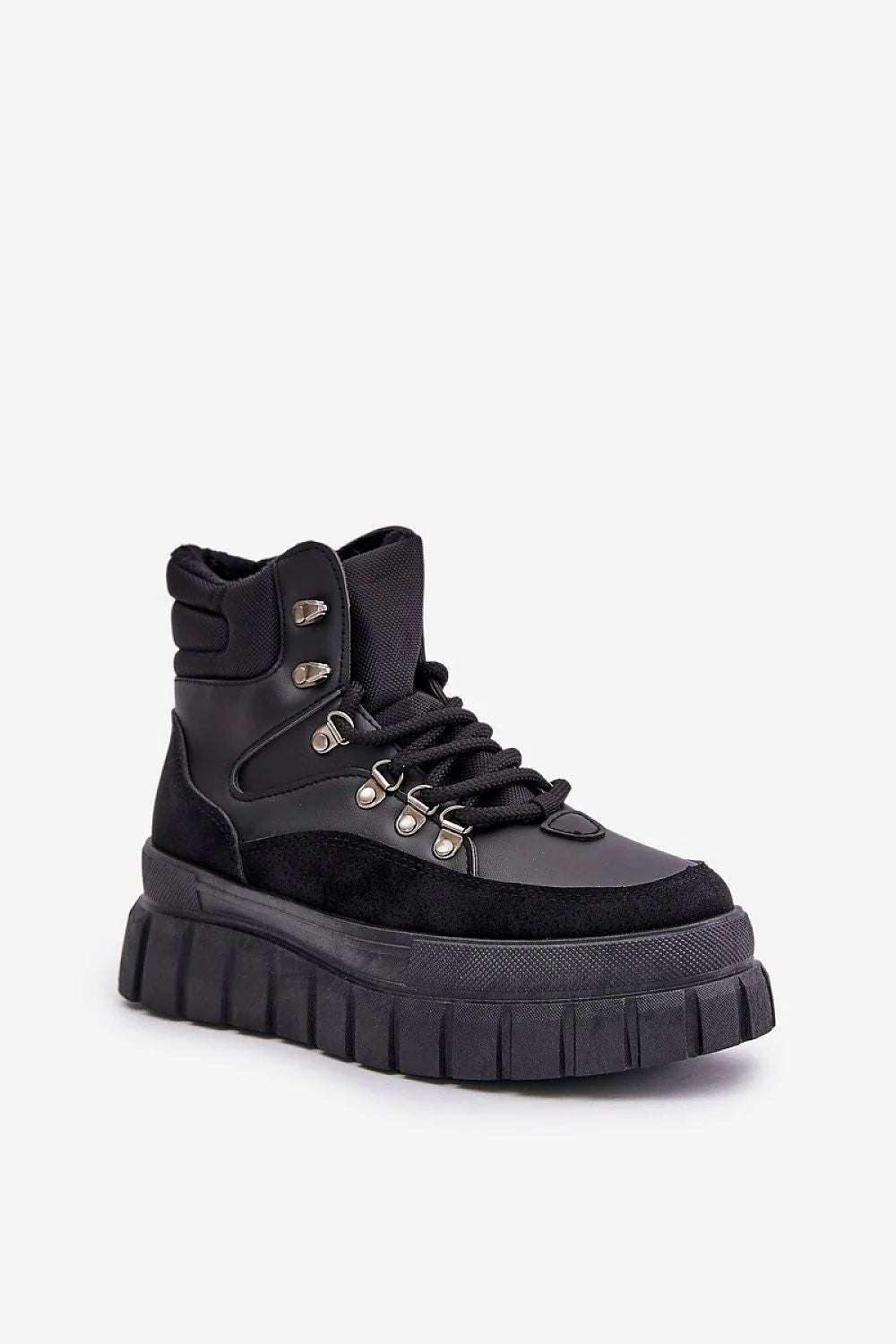 bottes trappeur femme simili cuir plateforme massive isolante semelle crantée antidérapante lacets œillets métalliques fermeture éclair doublure chaude
