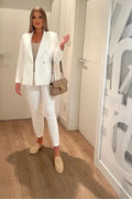 Veste blazer Cabba élégante pour femme en tissu blanc ajustée double boutonnage doré occasions professionnelles