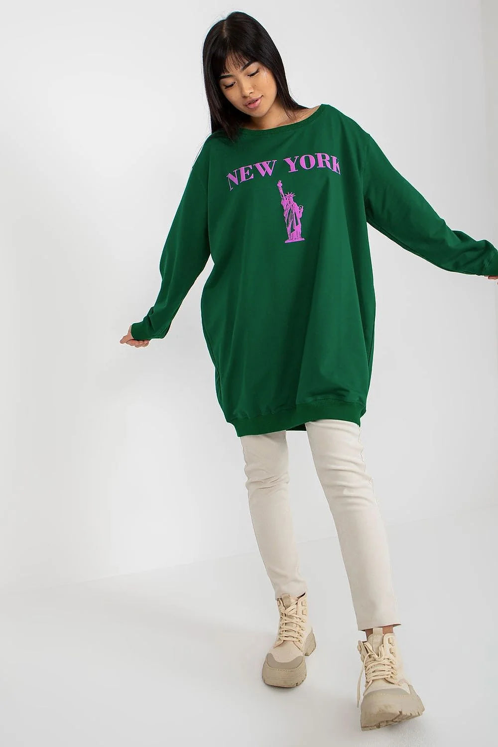 Sweatshirt Oversize Robe Pull Motif New York Statue Liberté Pantalon Slim Femme