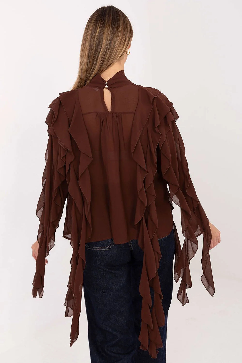 chemisier femme élégante col roulé manches longues viscose polyester doux extensible tombé fluide volants décoratifs romantique polyvalent soirée
