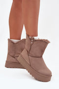 bottes neige femme suédine écologique taupe fourrées fourrure doublure chaudes confortables plateformes épaisses crantées montantes cheville urbaines