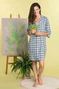 Chemise de nuit coton à carreaux confortable manches longues style décontracté pour femmes élégantes nuits paisibles