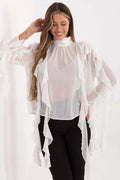 chemisier viscose polyester doux élégant femme col roulé manches longues volants romantique ajusté silhouette léger motif lisse