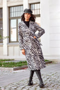 Manteau femme élégance audacieuse zébré long droit col large ceinture manches longues hiver 2023