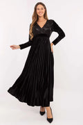 robe longue maxi velours noir paillettes cachecoeur manches longues taille empire jupe plissée fluide bonnets rembourrés soutien ajustable dos lacé