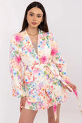 Ensemble féminin Italy Moda blazer short floral motif floral estival élégant coton polyester taille ajustable