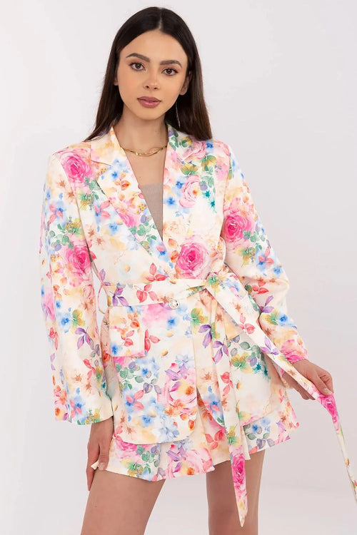 Ensemble féminin Italy Moda blazer short floral motif floral estival élégant coton polyester taille ajustable