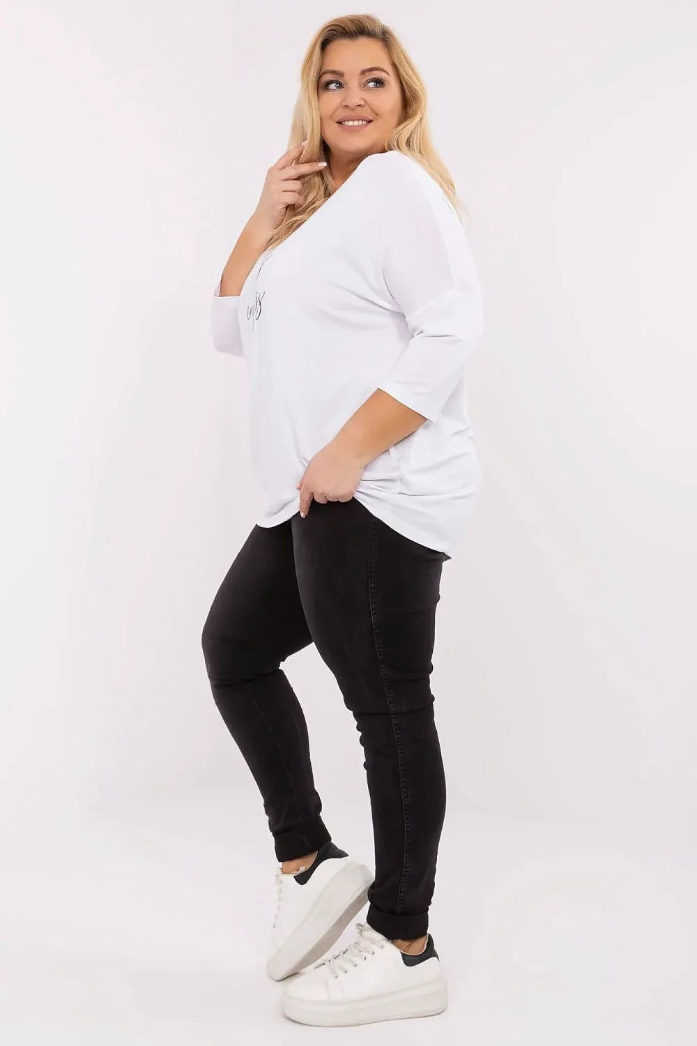 Chemisier grande taille Relevance confort mode femme Dress to impress manches 3/4 col rond tissu élastique viscose élasthanne