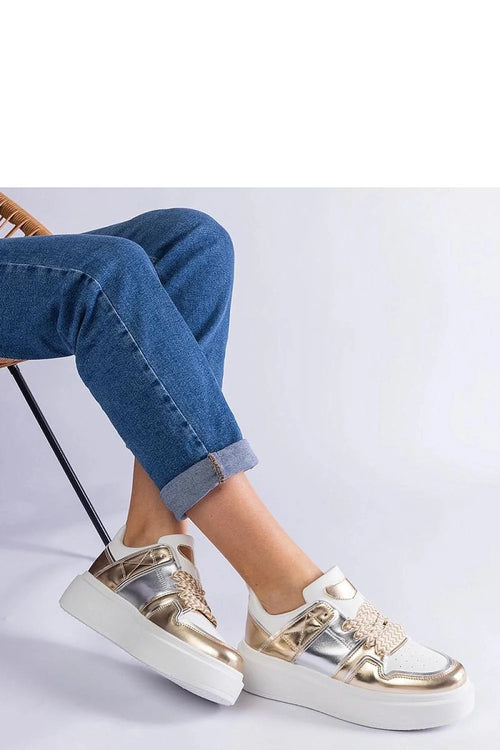 baskets femme dorées argentées cuir écologique blanc plateforme semelle épaisse confortable lacets tressés perforé urbaine tendance casualchic élégantes