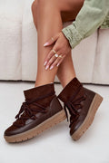 bottines neige femme similicuir suède cuir écologique marron foncé doublure fourrure chaude plateforme gomme beige semelle crantée antidérapante