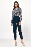 Pantalon femme Nife en viscose polyester taille haute style élégant coupe ajustée bleu marine décontracté