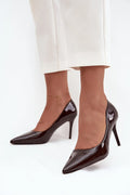 escarpins femme simili cuir verni noir brillant bout pointu talon aiguille stiletto élancé intemporel élégant polyvalent bureau soirée silhouette sculptée
