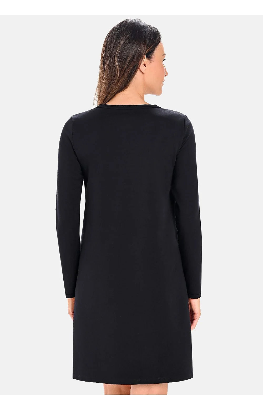 robe coton noir molletonnée lycra élasthanne stretch col rond manches longues ajustées coupe trapèze poches latérales logo métallique