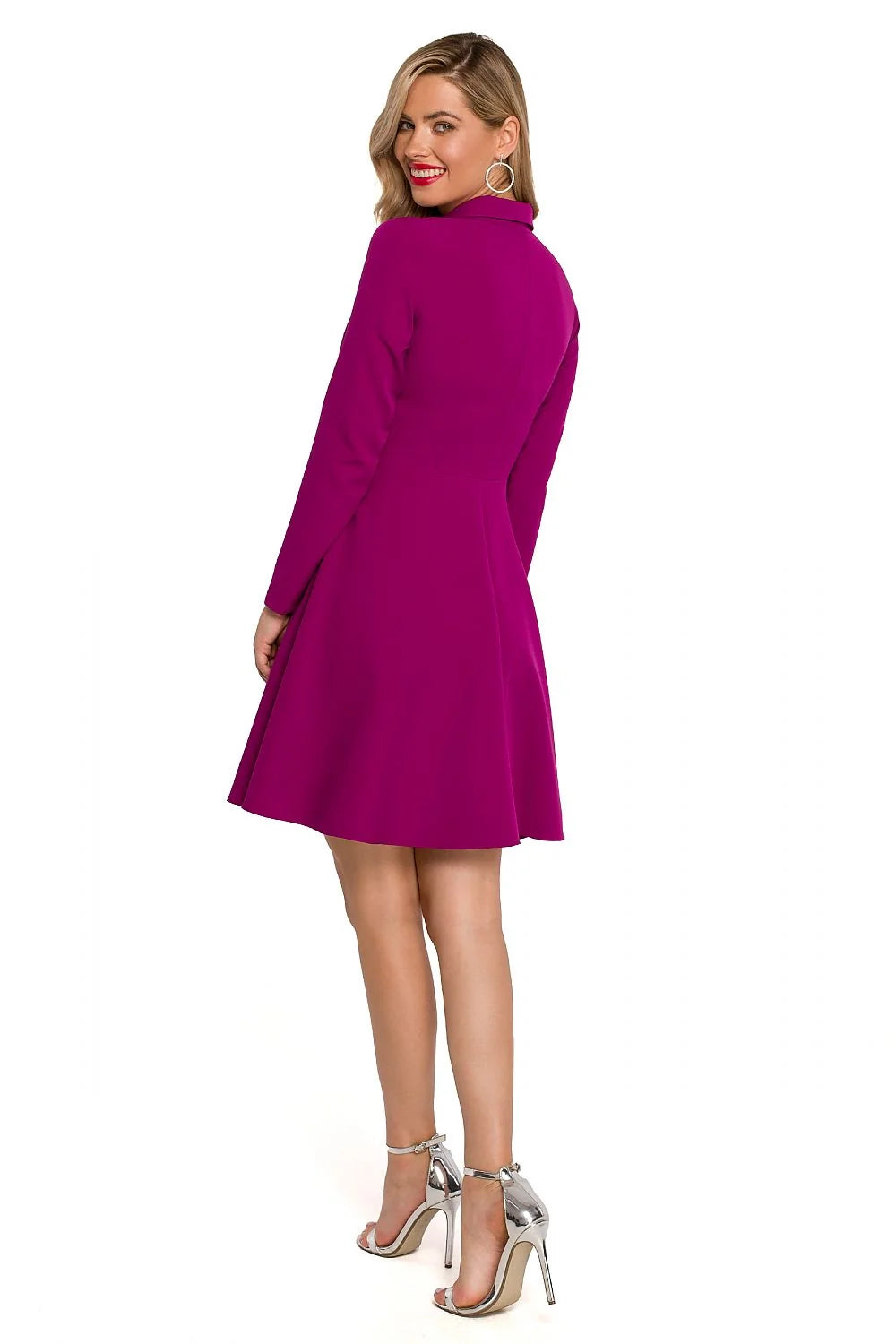 Robe de soirée élégante longue manches longues col V croisé couleur magenta vibrante polyester 5% elasthanne 95% femme