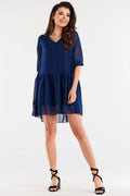 Robe de jour awama ample en mousseline de soie manches 3/4 volant décoratif élégance décontractée pour femme