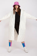 manteau long femme matelassé ivoire oversize midi losanges polyester satiné rembourrage isolant léger pressions grandes poches plaquées fentes latérales