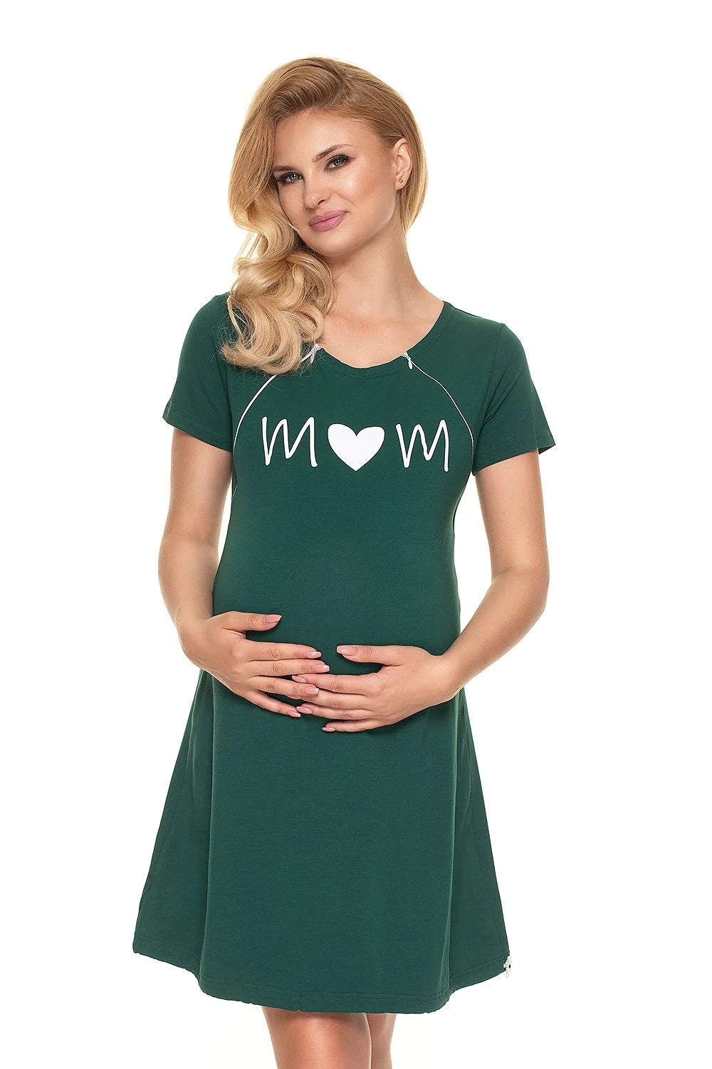 Chemise de nuit maternité coton confortable manches courtes vert foncé idéale grossesse et allaitement