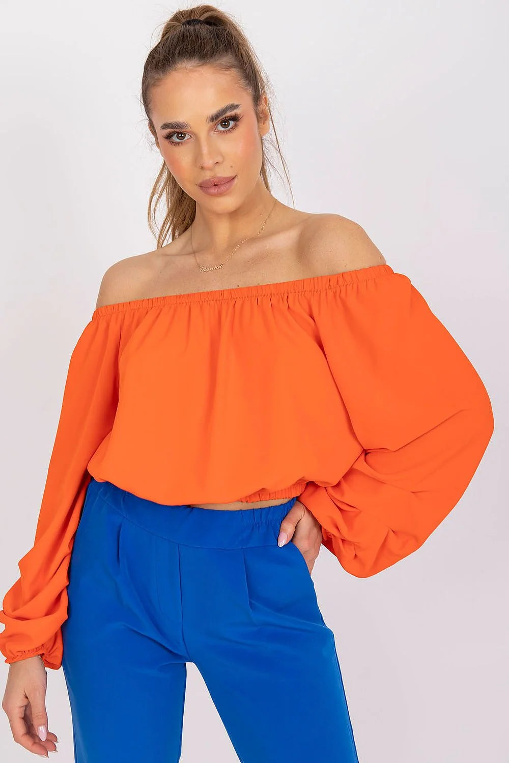 Chemisier à épaules nues style moderne manches longues en polyester 100% pour femmes été tendance Italie Moda