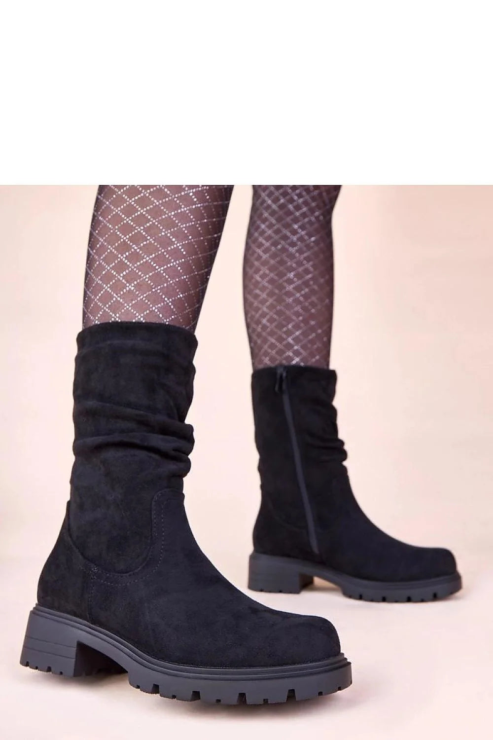 bottines noires plissées plateforme plates suédine semelle crantée antidérapante talon bloc bout rond fermeture éclair confortable durable robuste Gemre Malha