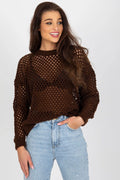 Haut pour femme en maille ouverte style décontracté moderne manches longues encolure ronde couleur marron foncé