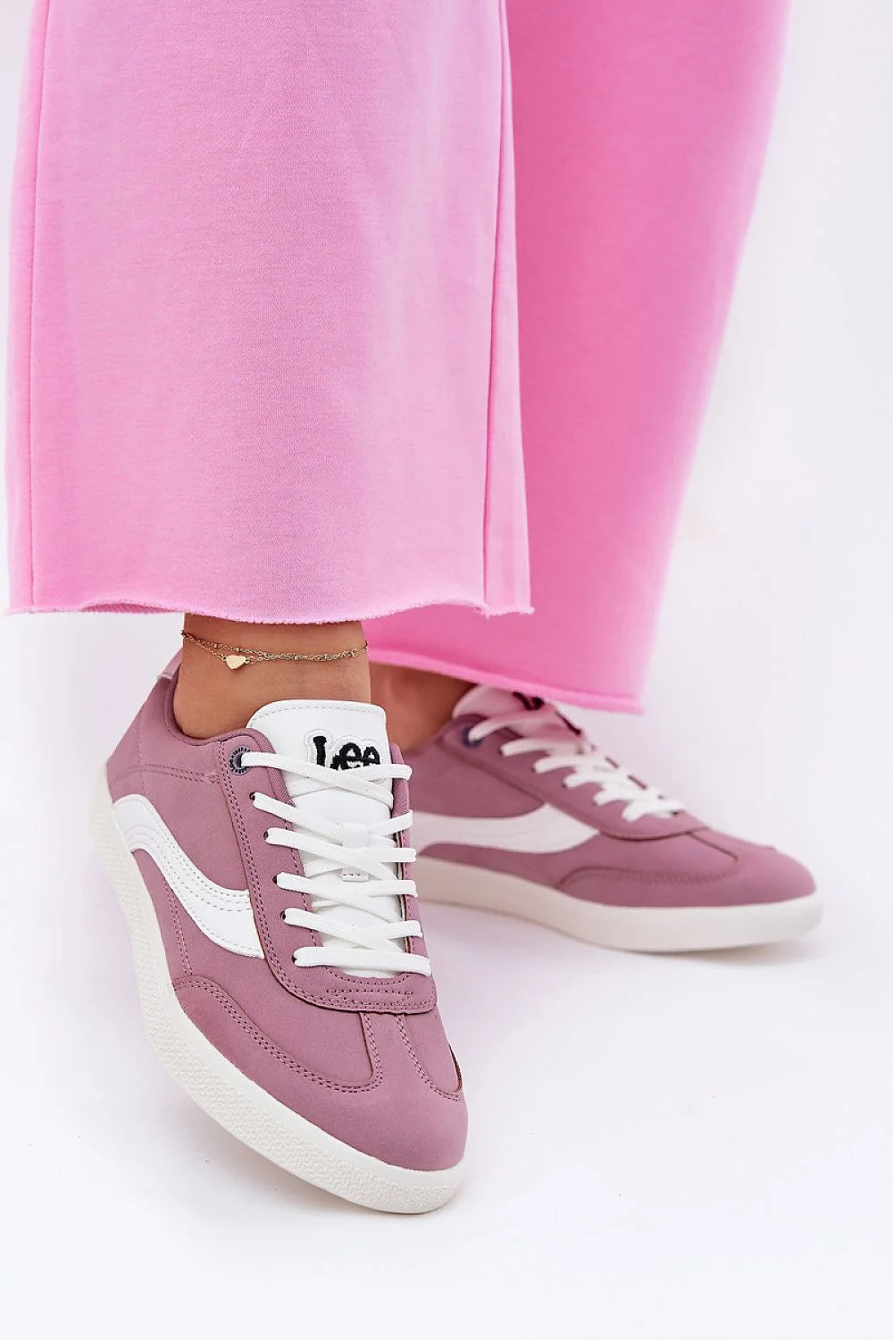 Chaussures de sport Step in style pour femme, baskets mode, cuir artificiel, semelle confort, lacets ajustables, style casual-chic, rose mauve, blanc, 6.5 cm, 2 cm, Lee, confort toute la journée