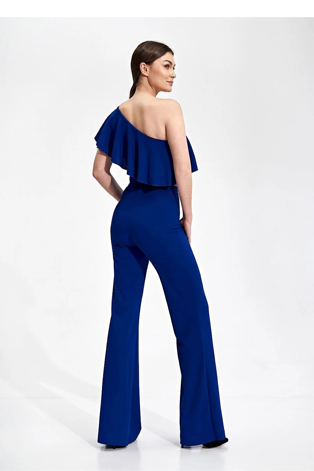 Pantalon moderne femme Figl taille haute matière extensible style élégant couleur bleu roi sans boutons sans poches